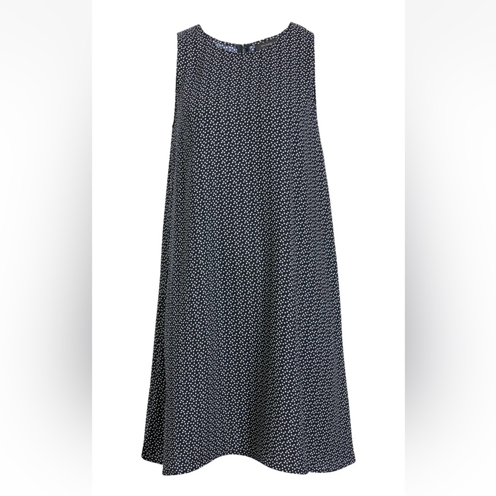 New Halogen navy white polka dot sleeveless dress S